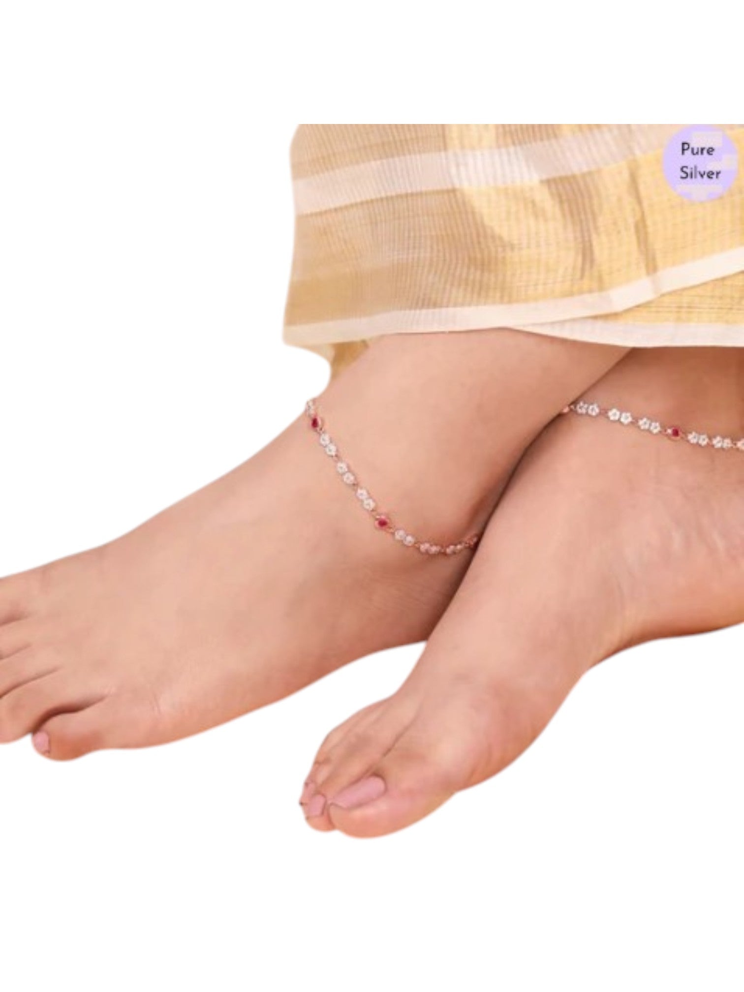 Floral Cubic Zirconia Rose Gold Plated 925 Sterling Silver Anklet By Kesardeep Impex For Women